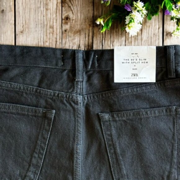 ZARA The 90's SLIM WITH SPLIT HEM BLACK JEANS SIZE 6 - Picture 7 of 12